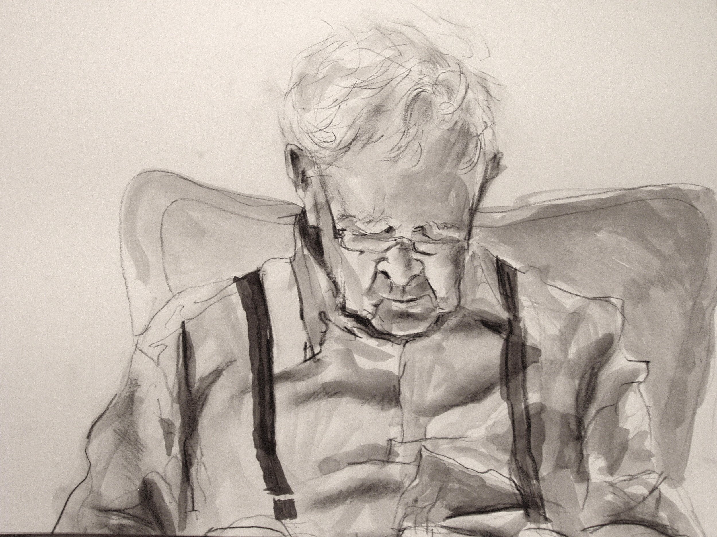 Sleeping Father, 2013, ink wash, charcoal pencil, 10" x 14"