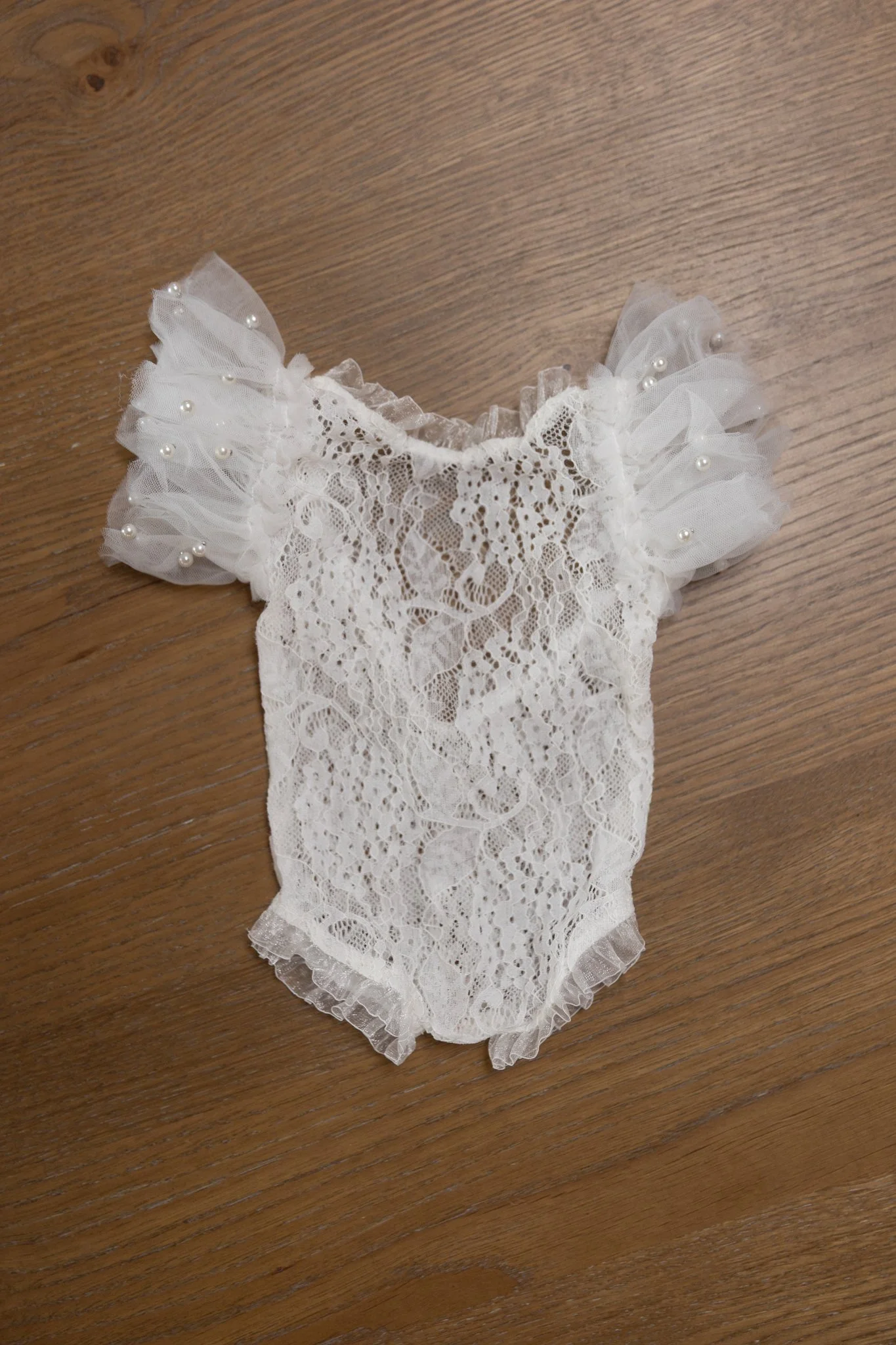 NB - white lace onesie with matching tulle & pearl tutu