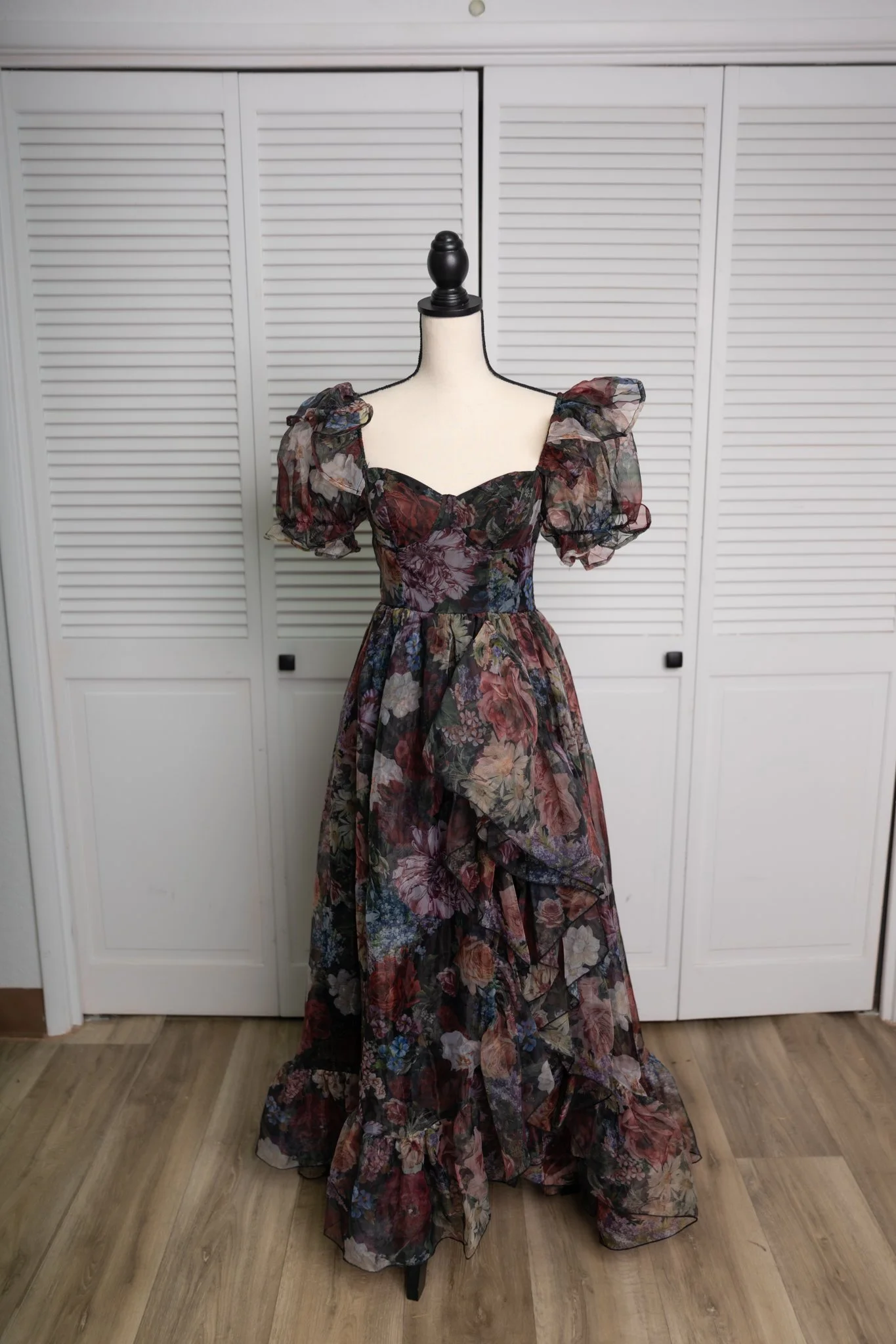 XS - dark floral gown with slit
