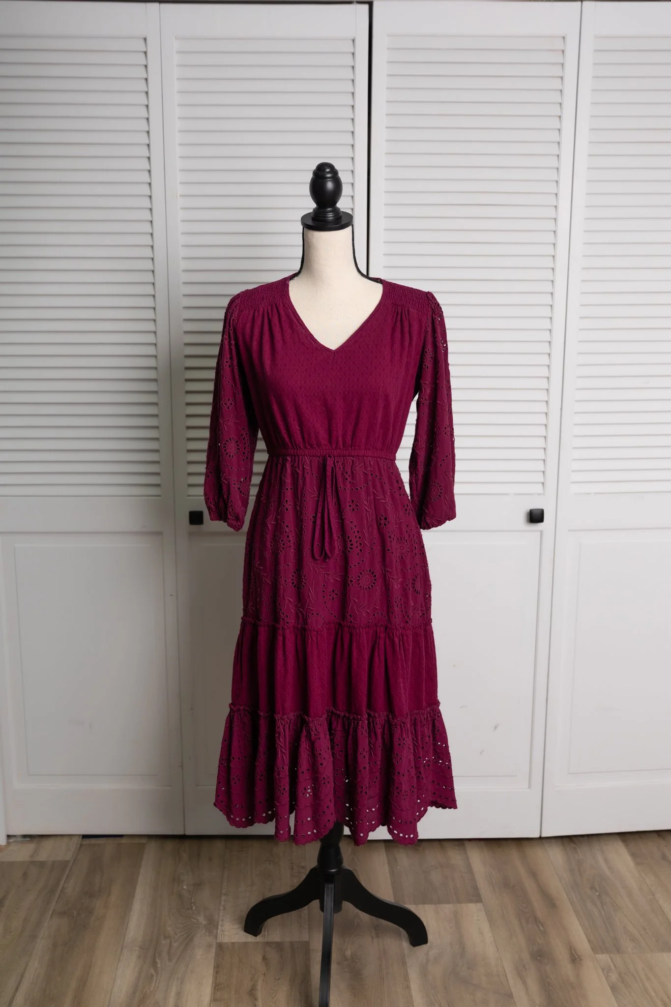 S - deep magenta embroidered midi dress