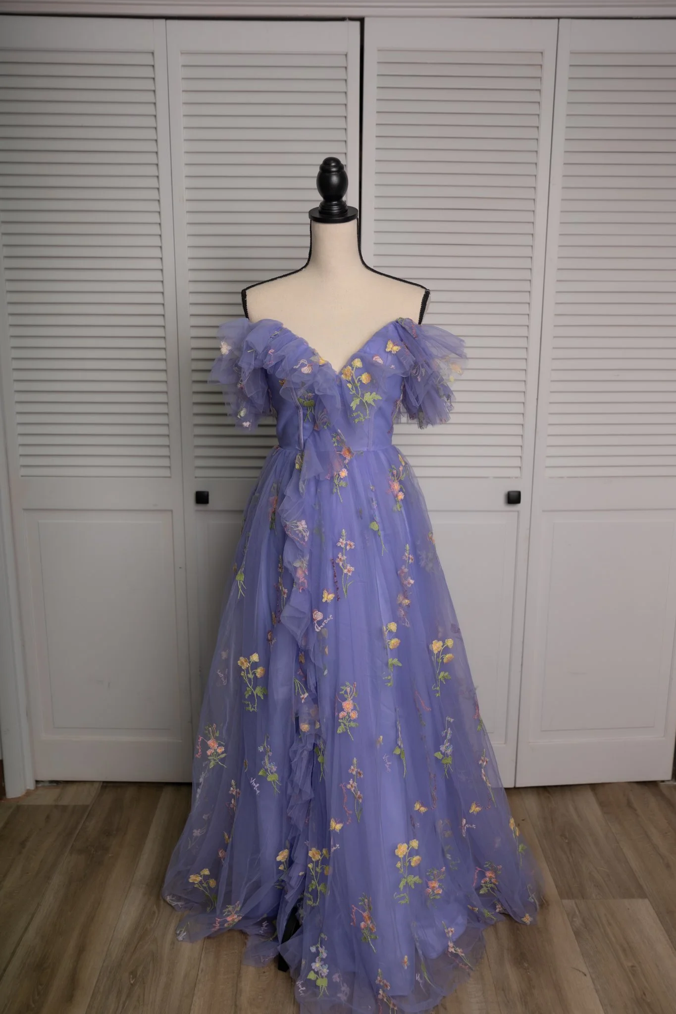 XS-S corset periwinkle flora tullel gown