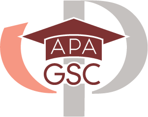 The logo of the APA Graduate Student Council, a 'φ with a graduate cap inside it that says 'APA GSC'.