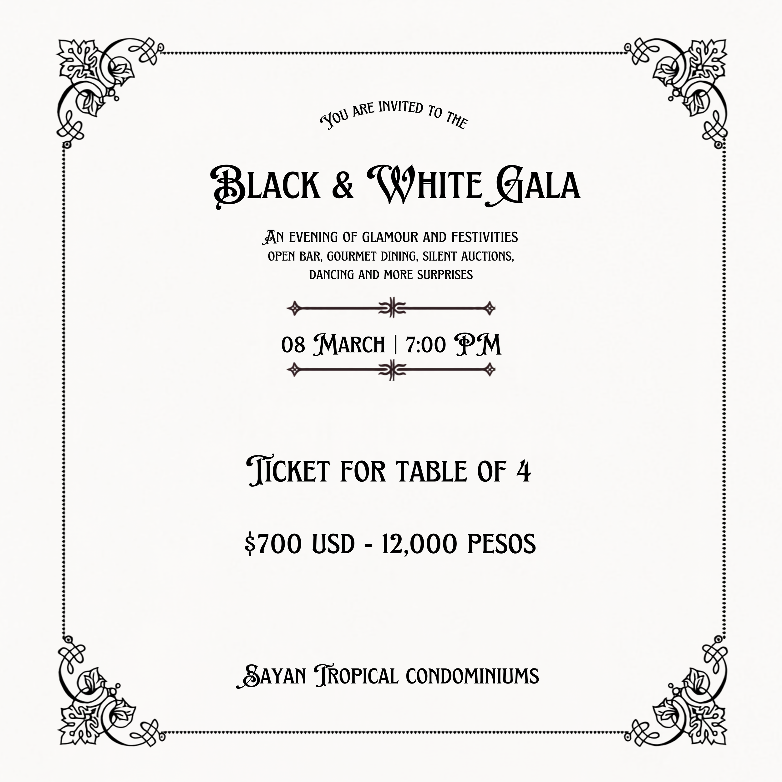 BLACK & WHITE GALA - TABLE OF 4 ($100 USD discount)