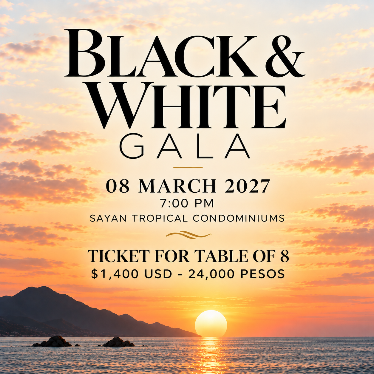 BLACK & WHITE GALA - TABLE OF 8 ($200 USD Discount)