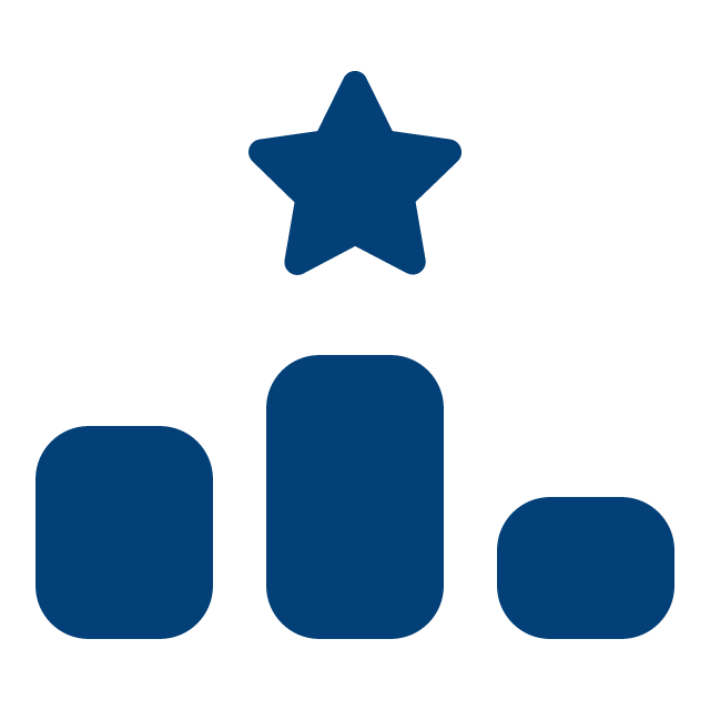 Blue star medal with two blue rectangular blocks and two blue rounded blocks underneath.
