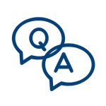 Icon with speech bubbles containing a magnifying glass and the letter A
