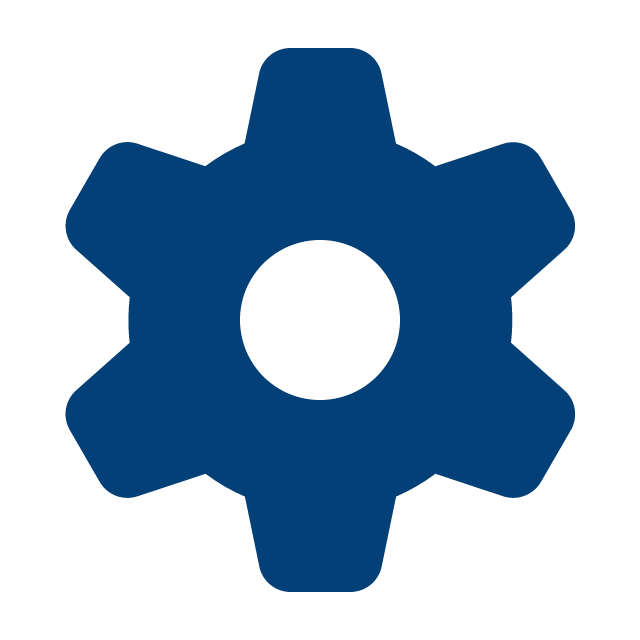 A blue gear icon on a black background.