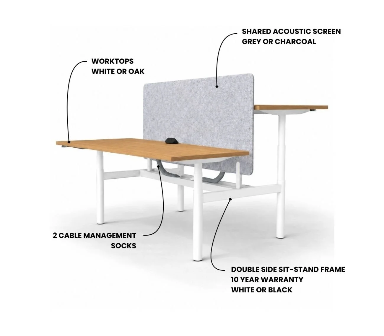 Orb Sit-Stand DSD Desk + Cable Tray + Shared Acoustic Screen