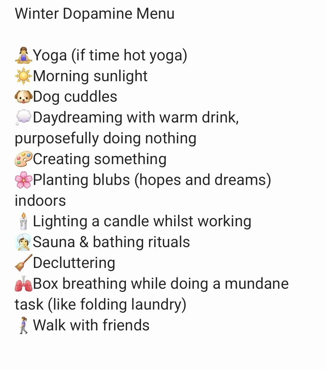 Winter Dopamine Menu