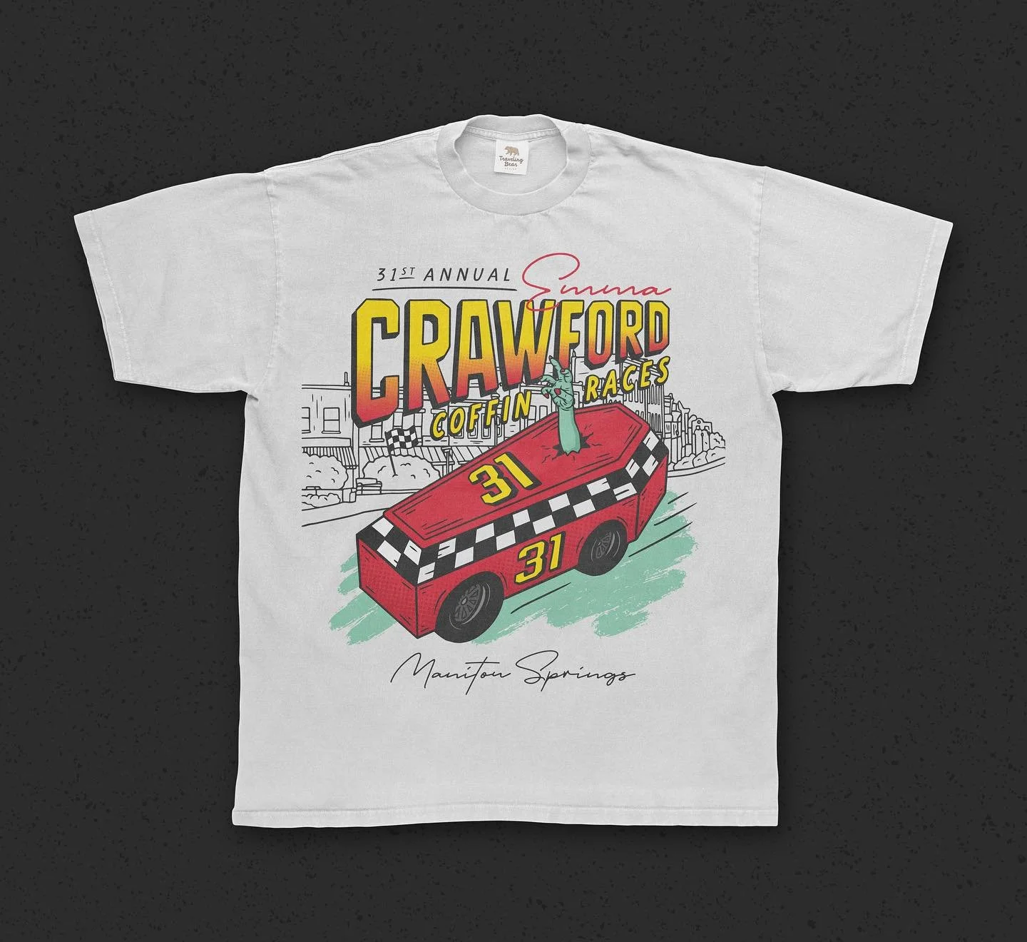 My entry for the Emma Crawford Coffin Races t-shirt design contest 🏁 you can still vote for your favorite design on their website! @visitmanitousprings 
.
.
.
#travelingbeardesign #graphicdesign #illustration #illustree #manitousprings #emmacrawford