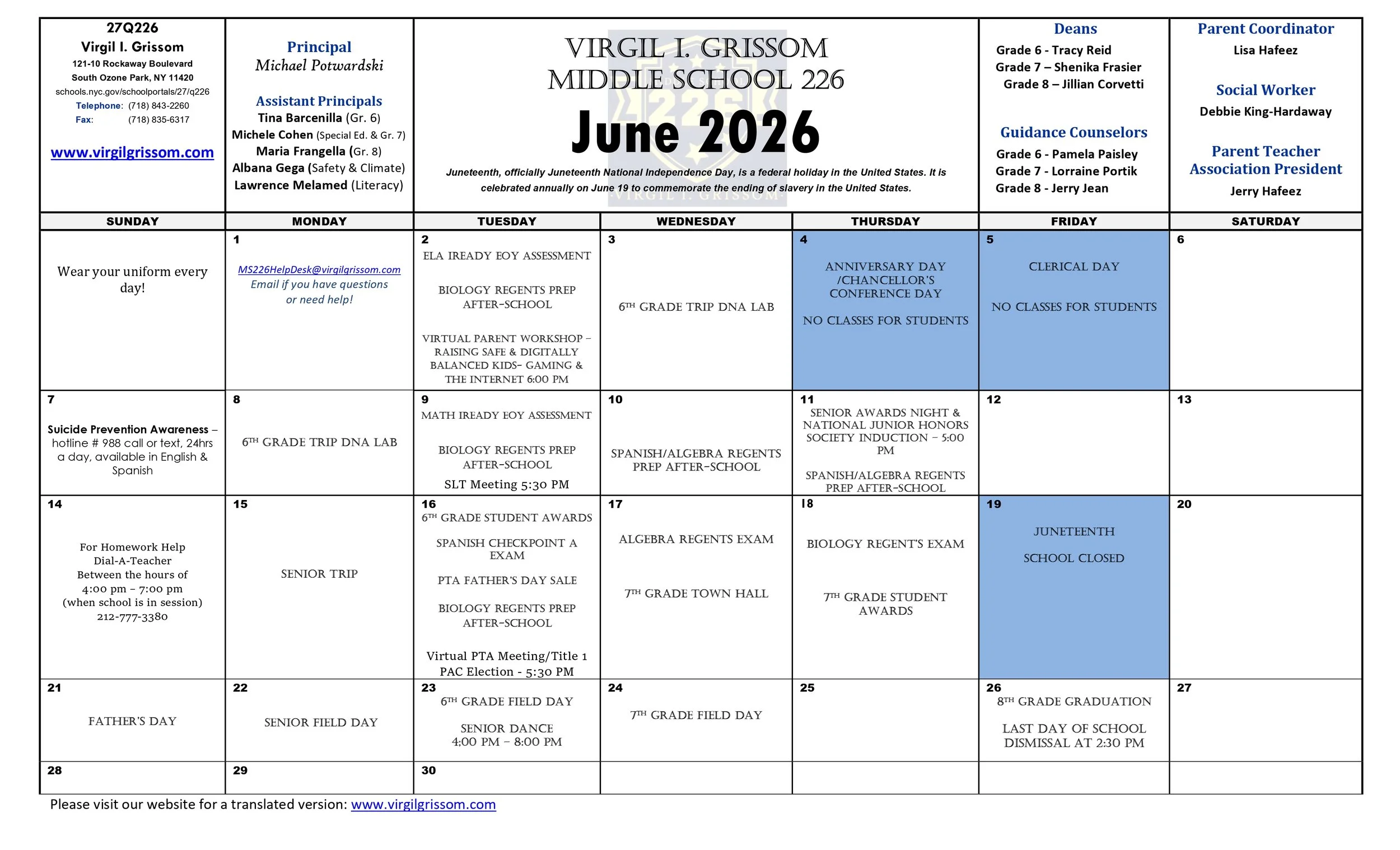 June Calendar