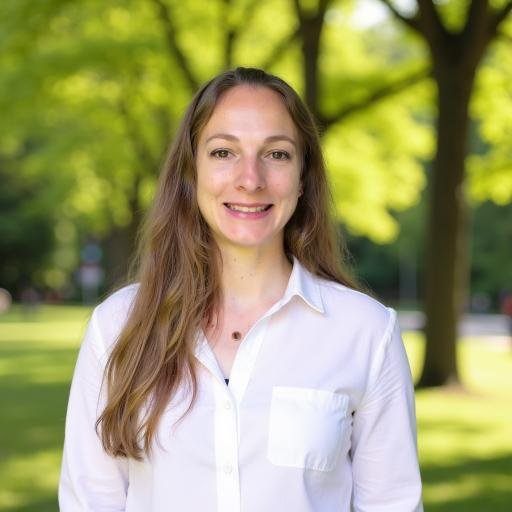 Melissa Pupo | Fonder of Get Seen Management | Picture of Melissa smiling wearing a white button down long sleave shirt in a park setting with large trees