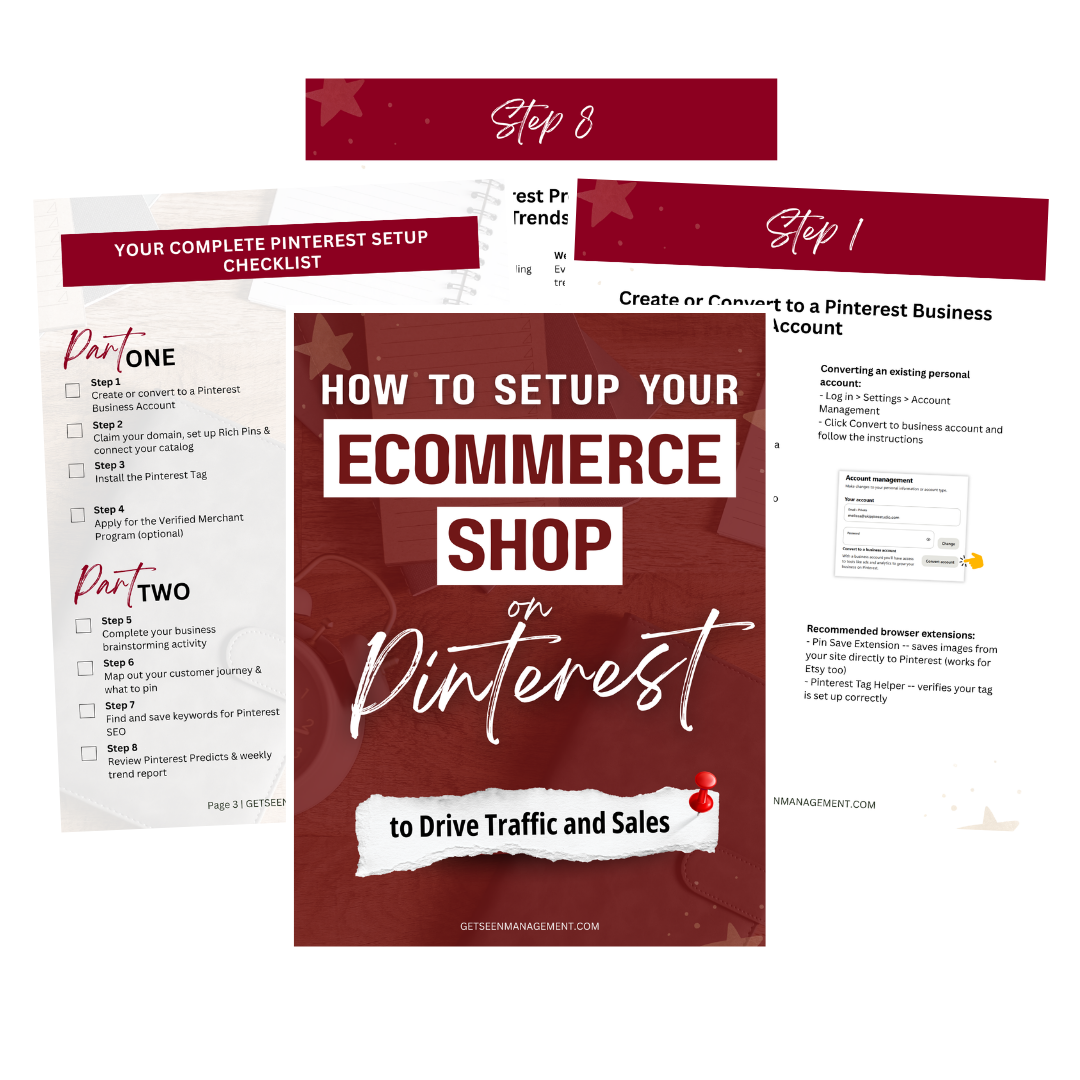Free Pinterest setup guide showing eCommerce shop owners how to drive traffic and sales on Pinterest