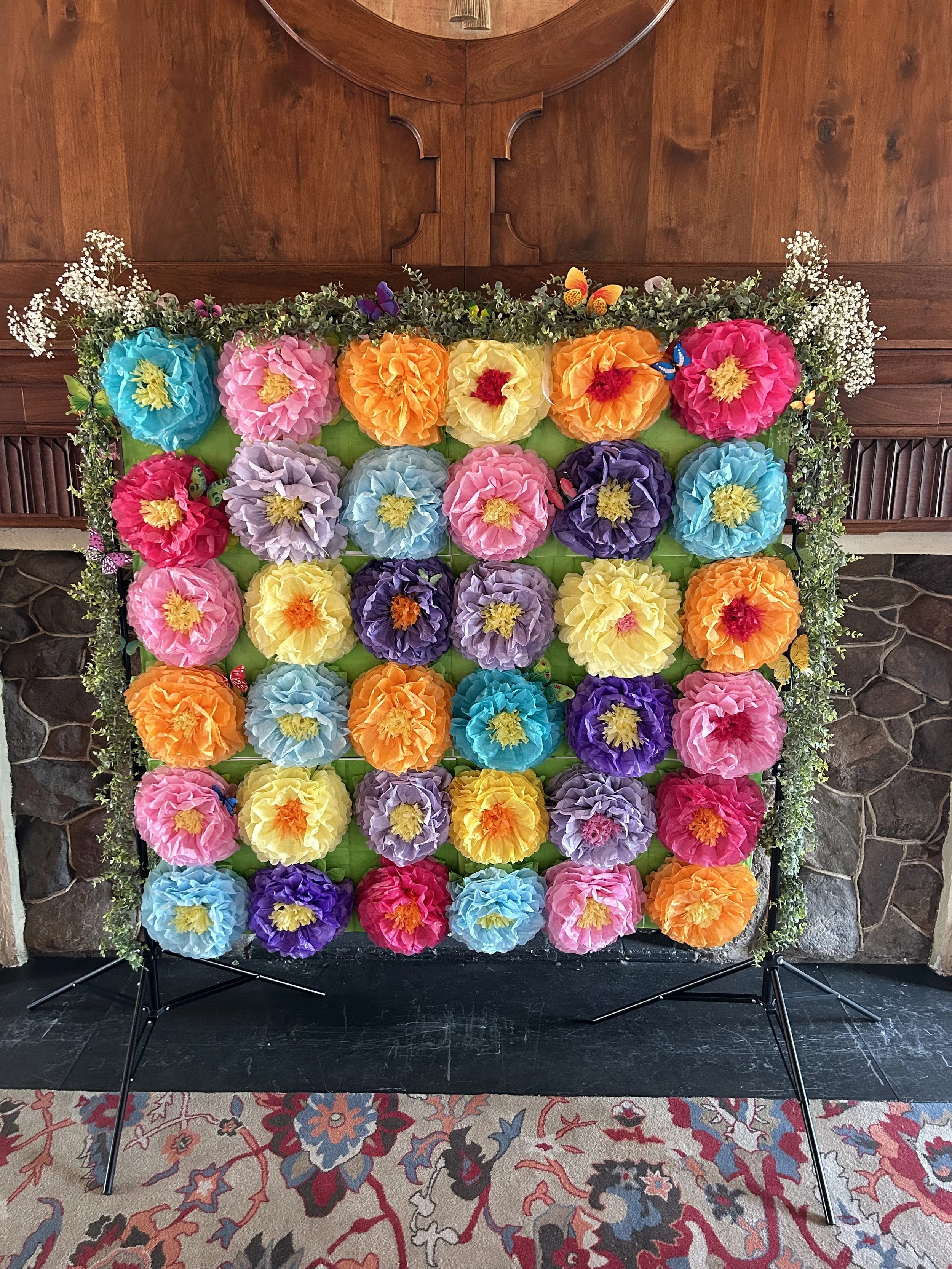 flower backdrop and photo op for bridal shower. custom DIY backdrop for bridal shower.