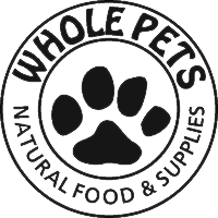 A circular logo with the text 'Whole Pets' and 'Natural Food & Supplies' around a paw print in the center.