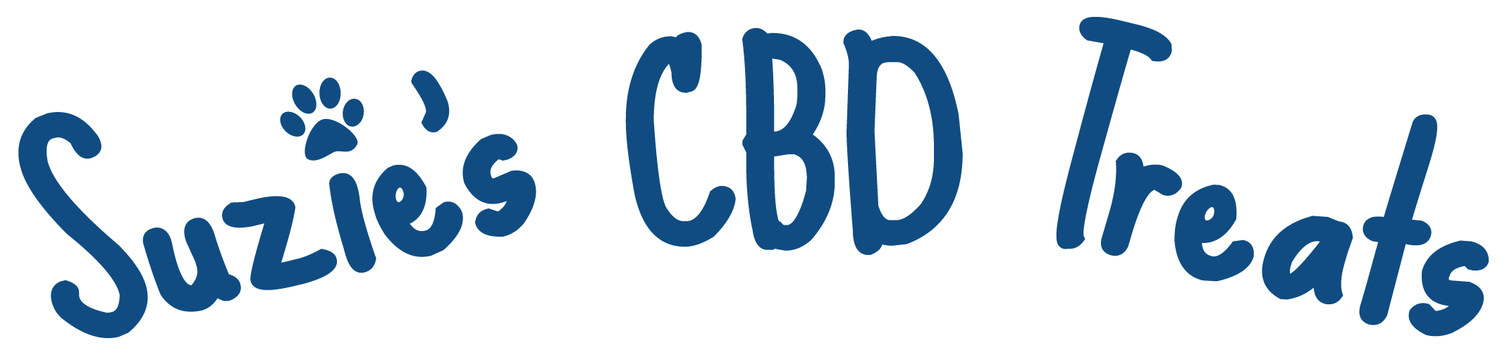 Stylized logo with the words 'Sizzles Cuddly Treats' in blue, playful, cursive font with a small paw print above the 'i' in 'Sizzles'.