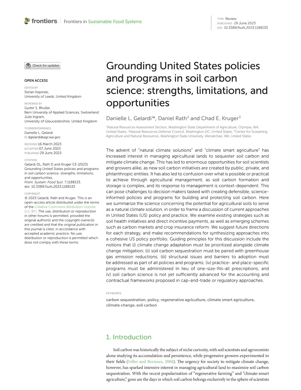 Grounding United States policies and programs in soil carbon science: strengths, limitations, and opportunities
