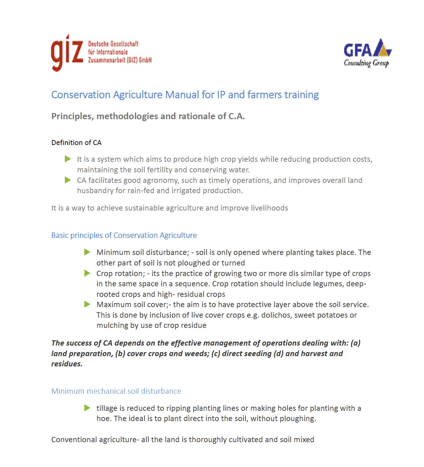 Conservation Agriculture Manual for IP and farmers training&nbsp;- Kenya