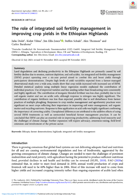 The role of integrated soil fertility management in improving crop ...