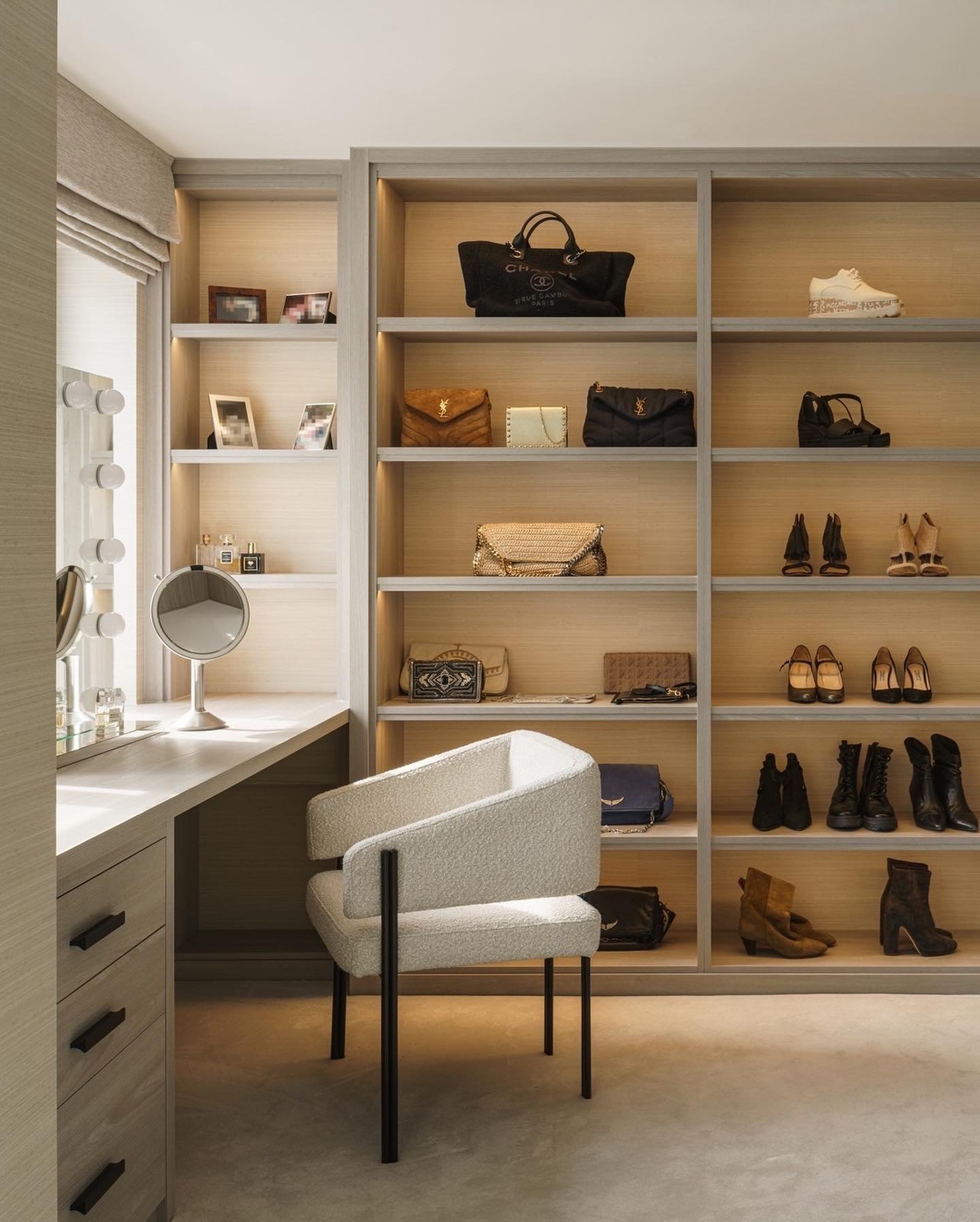 Lights on&hellip;lights off!

We loved designing this bespoke joinery for our Client&rsquo;s dressing room in this #Surrey home renovation.

The lighting really brings this area to life and highlights our lovely Client&rsquo;s shoe and bag collection