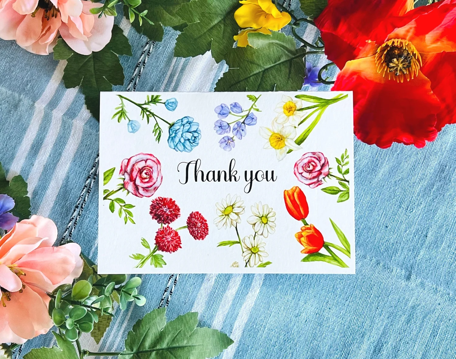 Summer Flower Thank You watercolor card  Emilia Rose Artwork