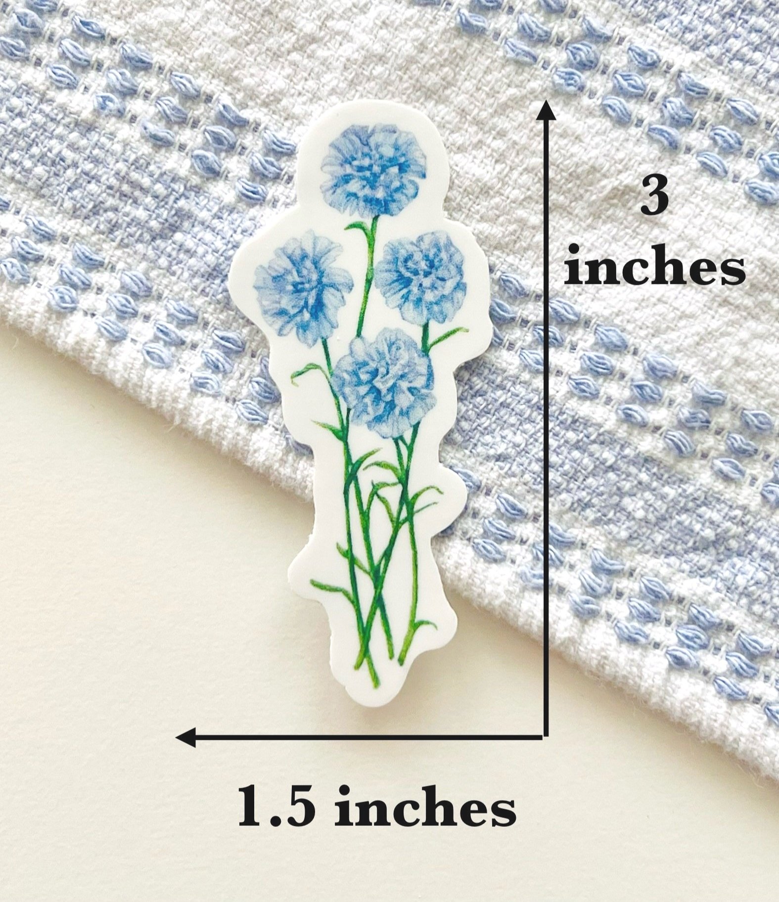 Watercolor blue Carnation sticker size - 3 X 1.5 inches