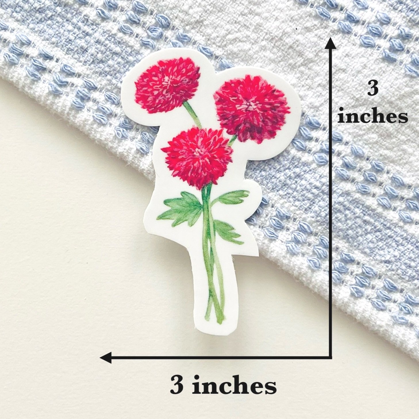 Watercolor Chrysanthemum (Mum) flower sticker size - 3 X 1.75 inches