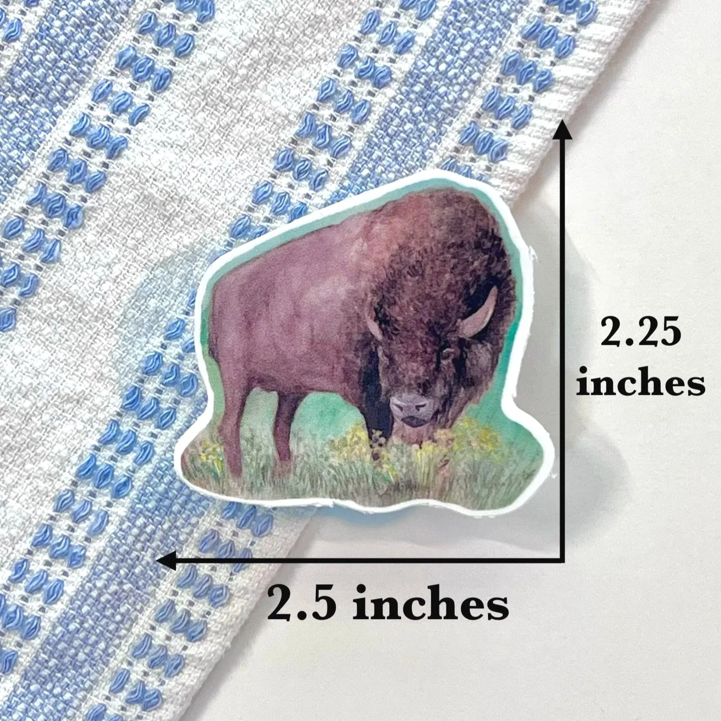 Watercolor Buffalo sticker, measuring 2.5 X 2.25 inches