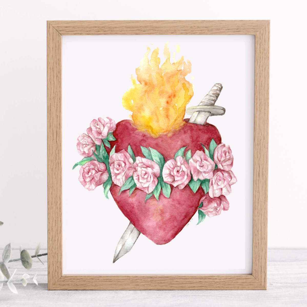 Watercolor Immaculate Heart of Mary Art Print and Photo Poster Print