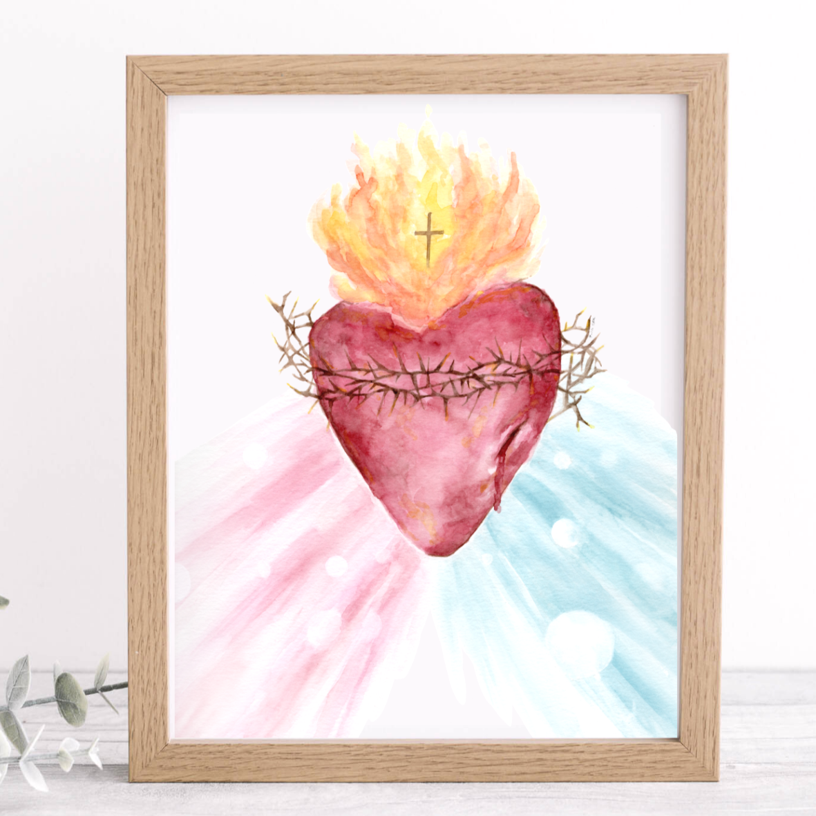 Watercolor Sacred Heart of Jesus Art Print and Photo Poster Print