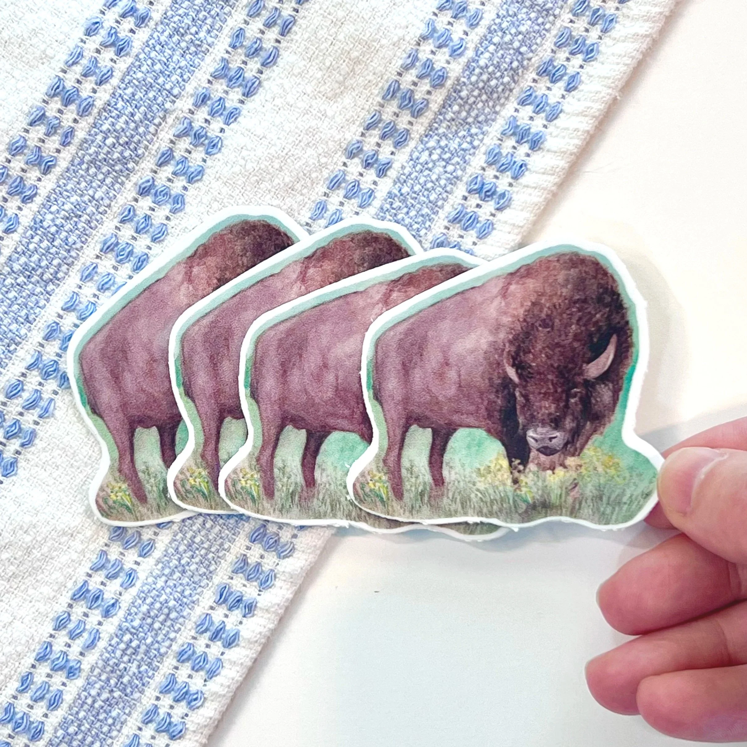 Multiple watercolor buffalo stickers