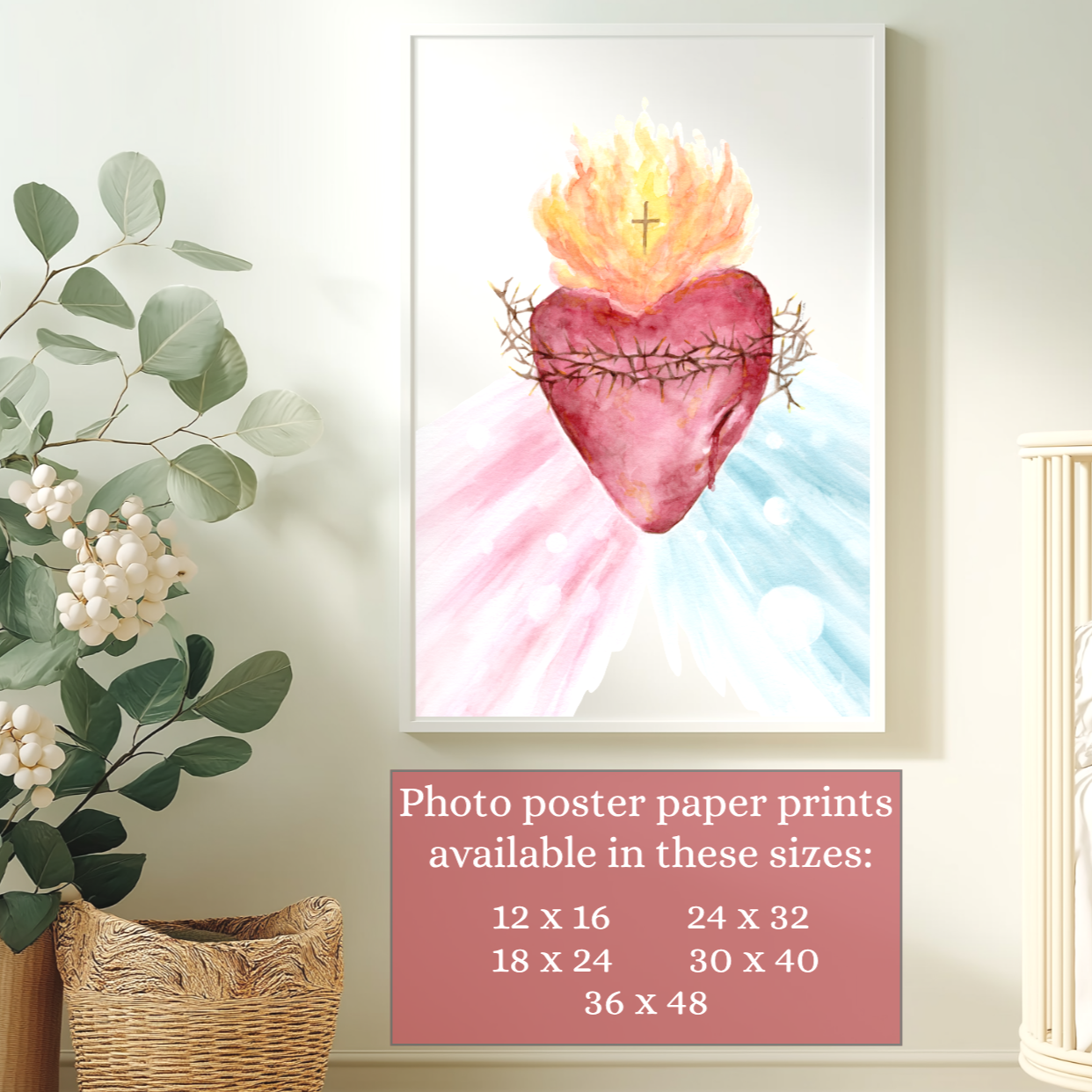 Watercolor Sacred Heart of Jesus poster sizes