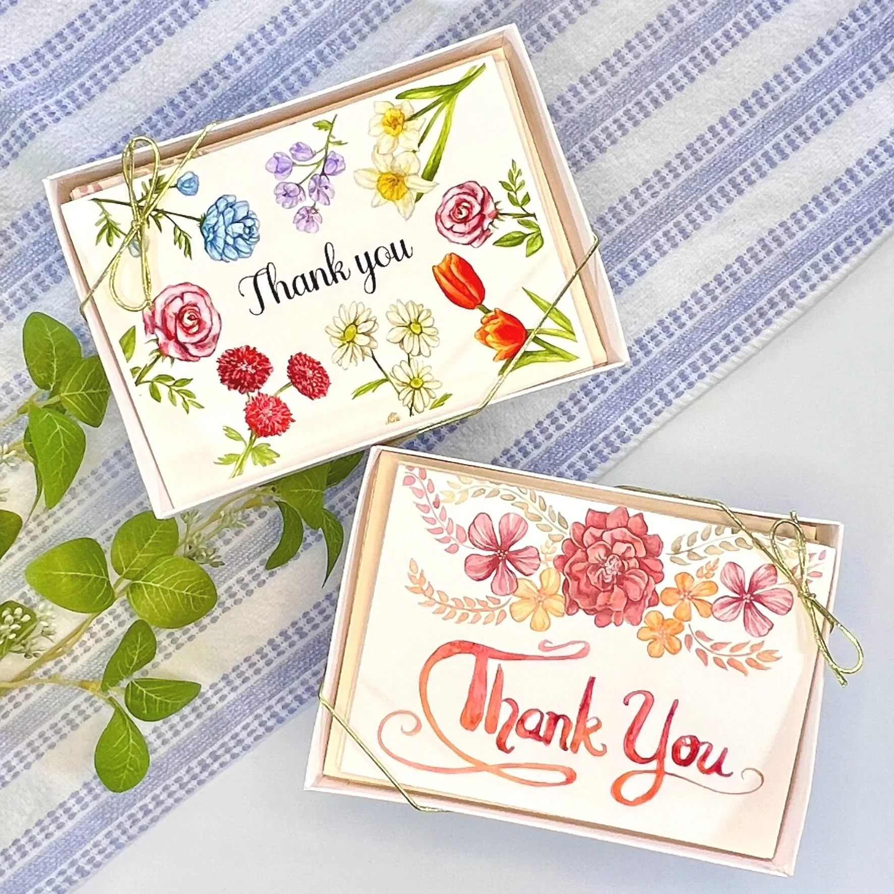 Multiple Watercolor Thank You card boxes