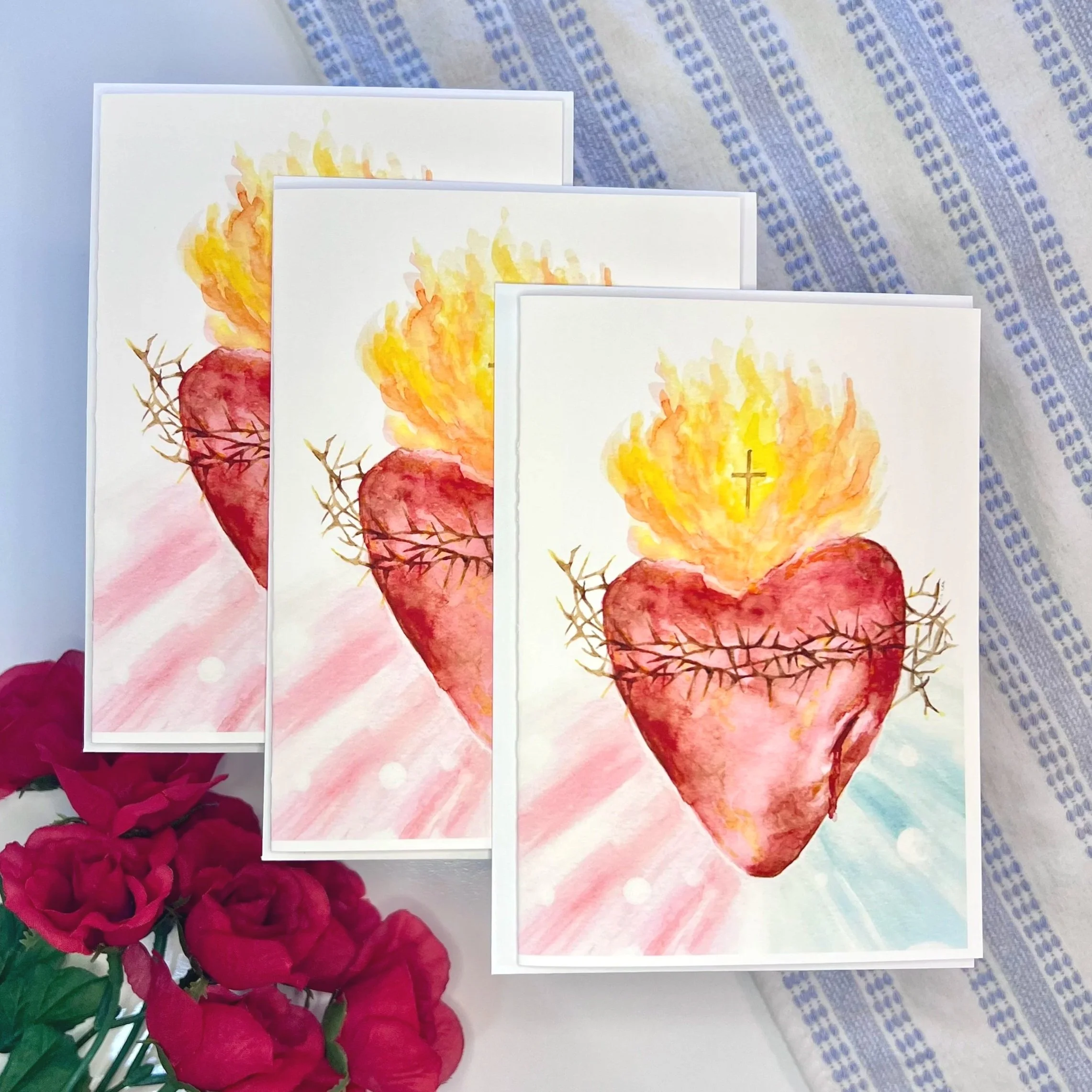 Multiple watercolor Sacred Heart of Jesus cards