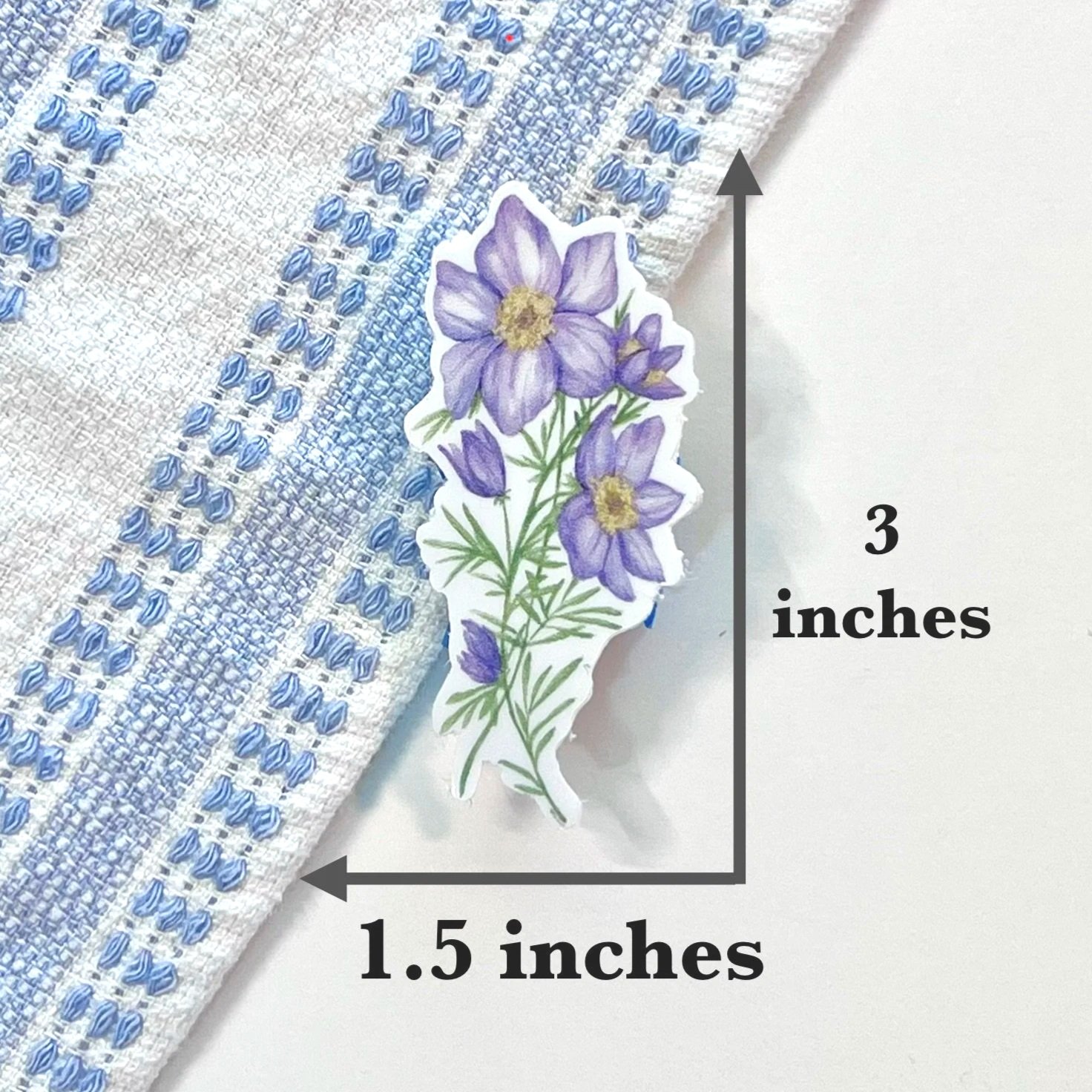 Watercolor Pasque flower sticker, 1.5 X 3 inches in size