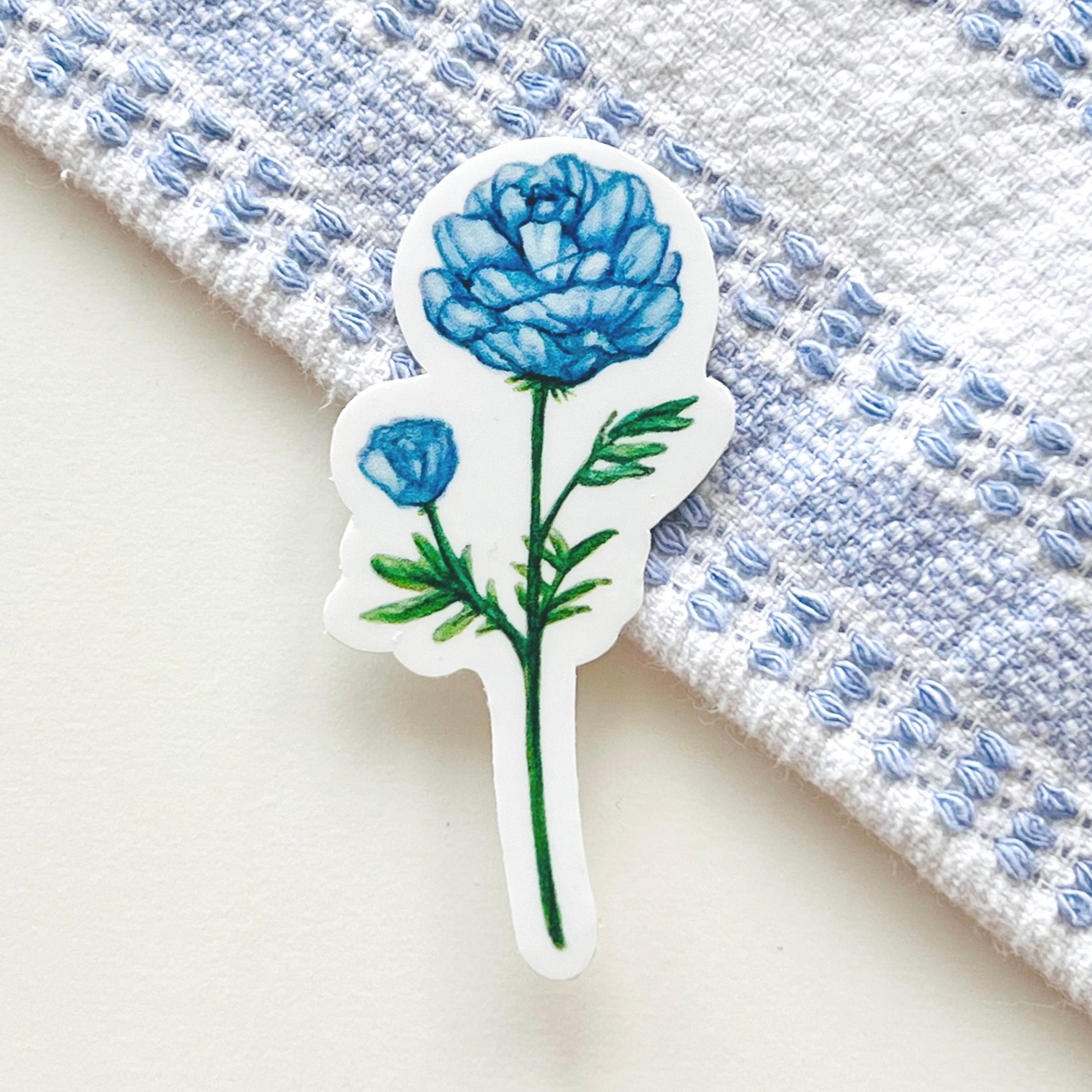 Watercolor blue Peony flower sticker