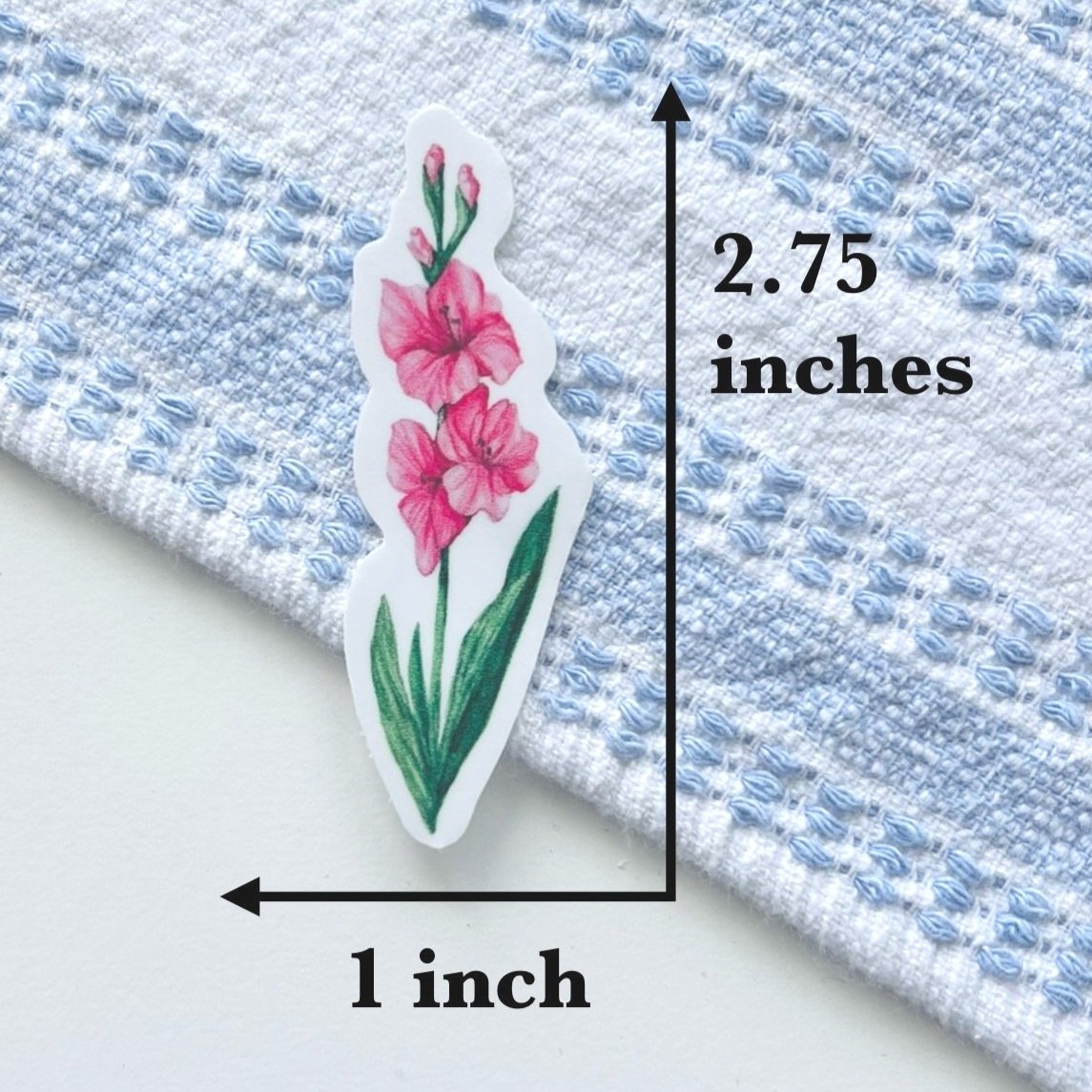Watercolor Gladiolus flower sticker size - 2.75 X 1 inches