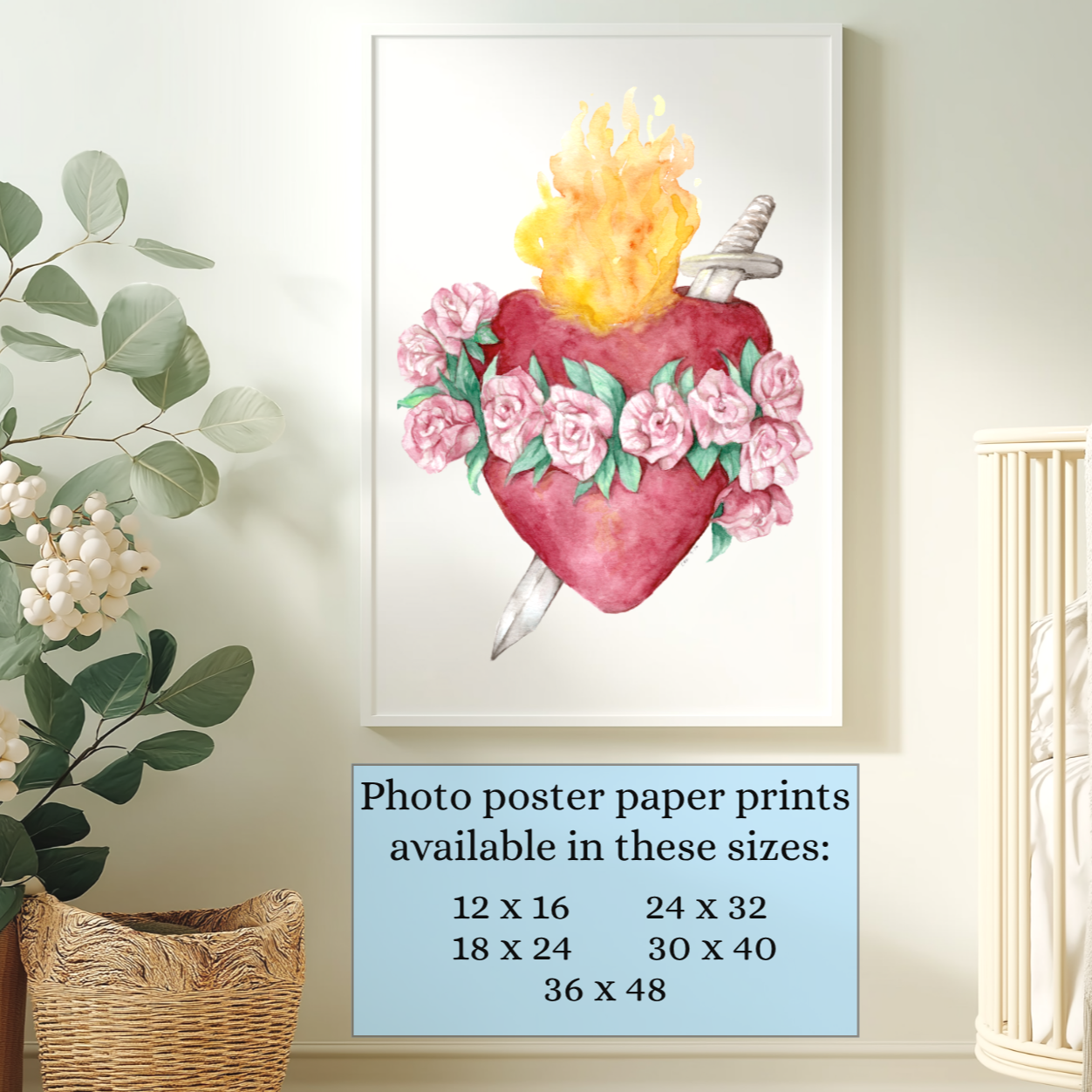 Watercolor Immaculate Heart of Mary poster sizes