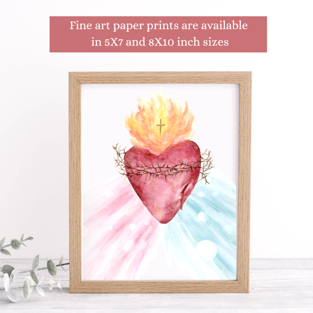 Watercolor Sacred Heart of Jesus art print sizes