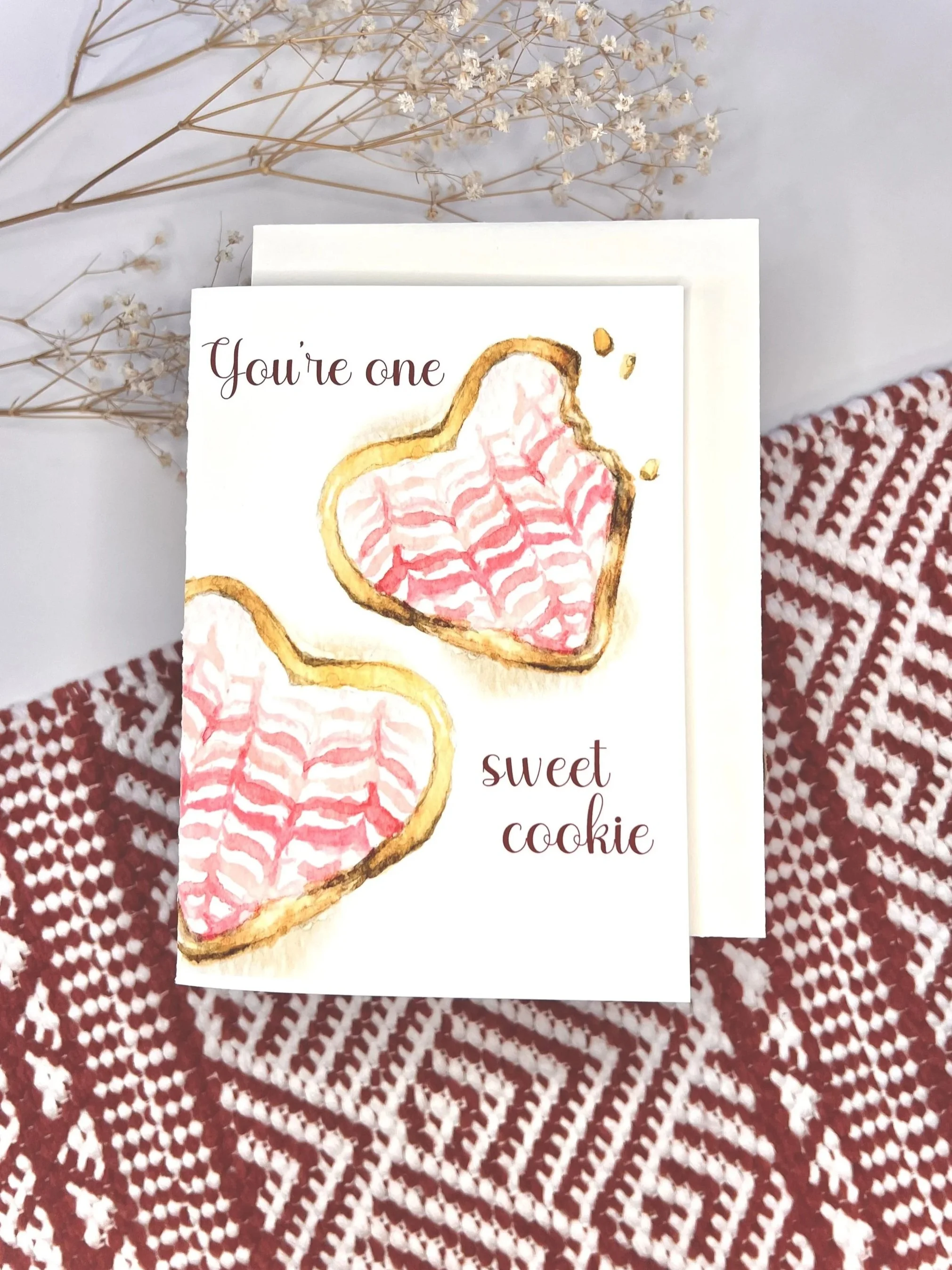 Watercolor Valentine Cookie card with the words, "You're one sweet cookie"