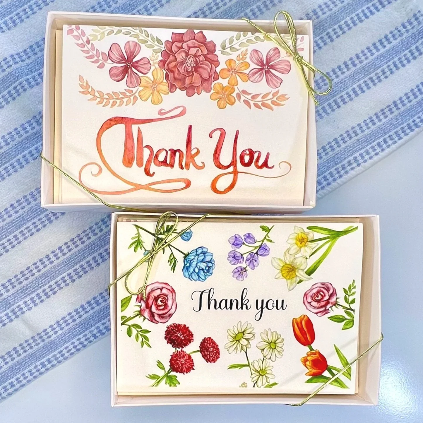 Multiple Watercolor Thank You card boxes