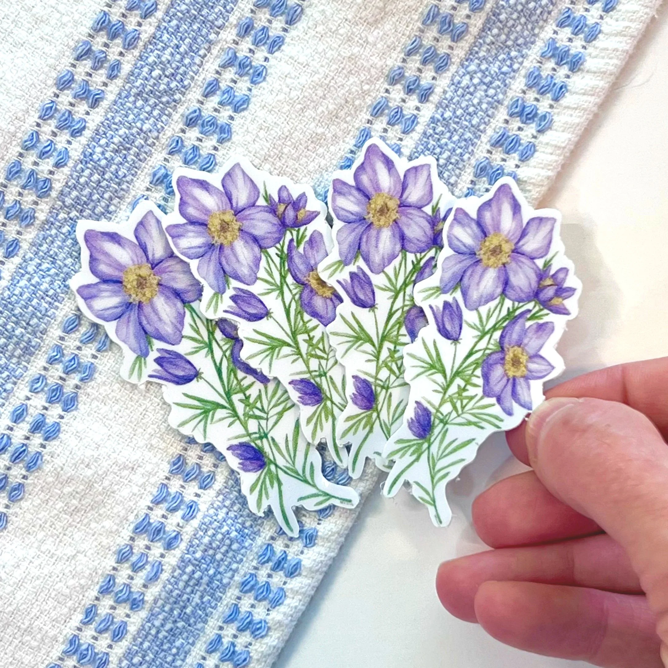 Multiple watercolor Pasque flower stickers