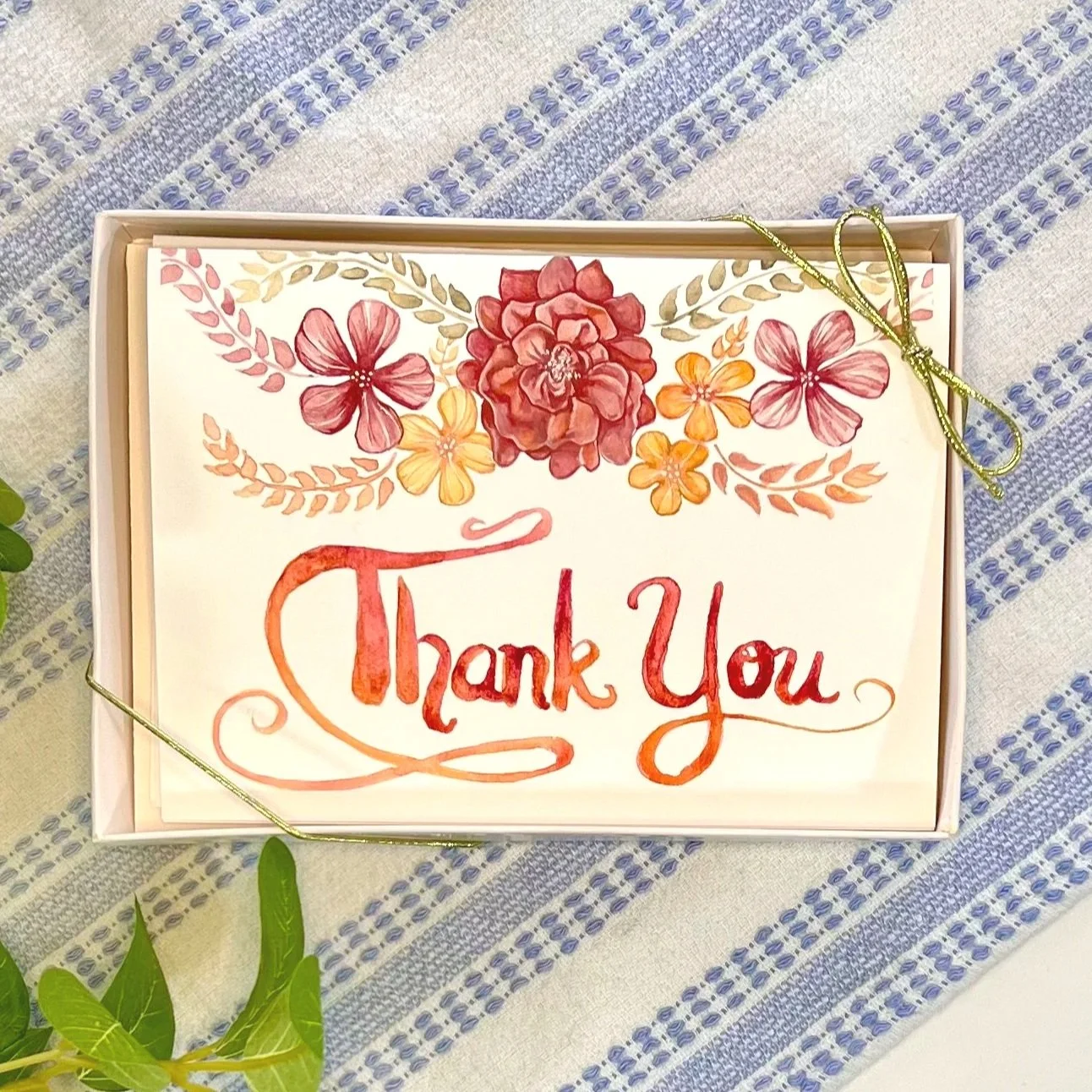 Watercolor Thank You card box - includes 4 cards