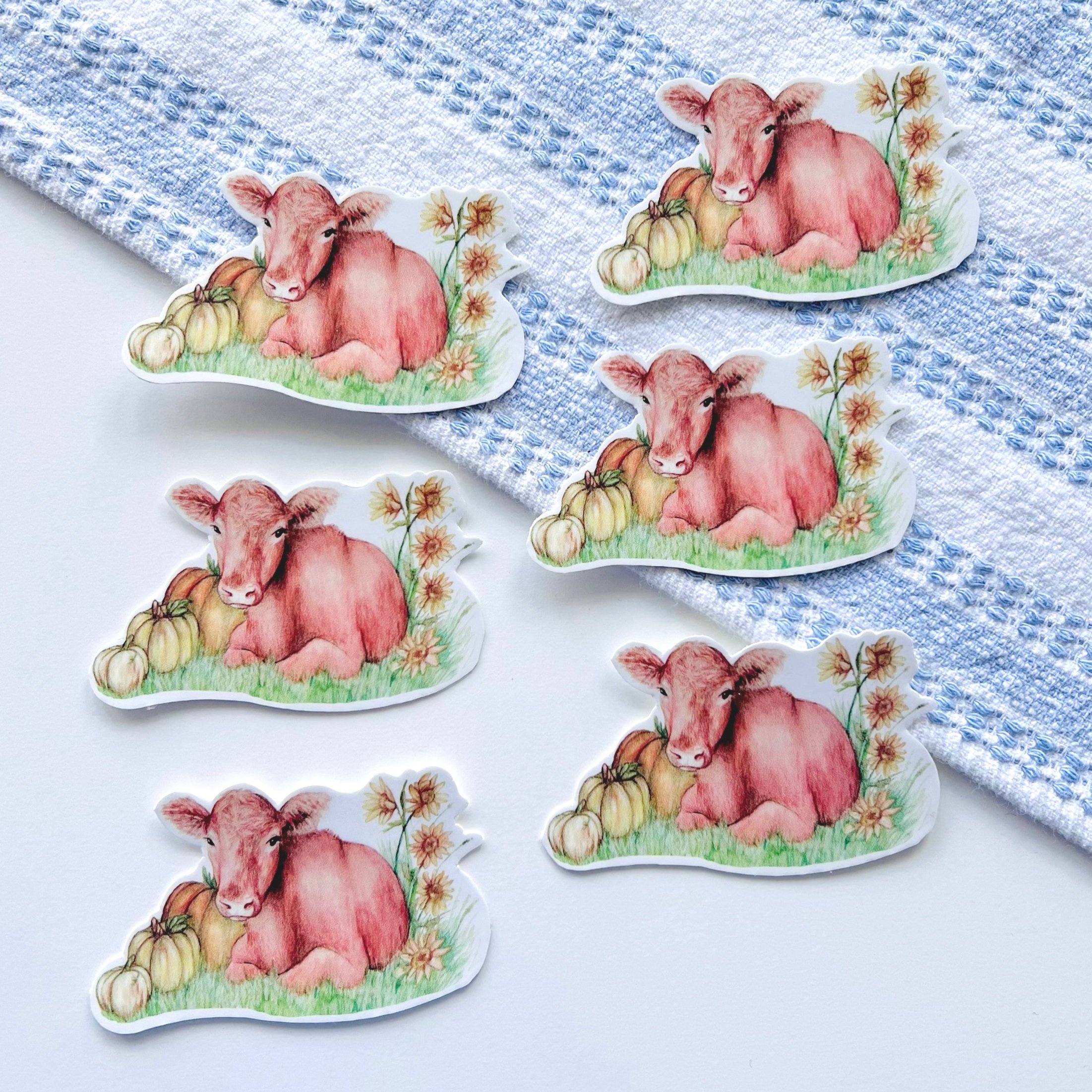 Multiple watercolor brown Cow calf stickers