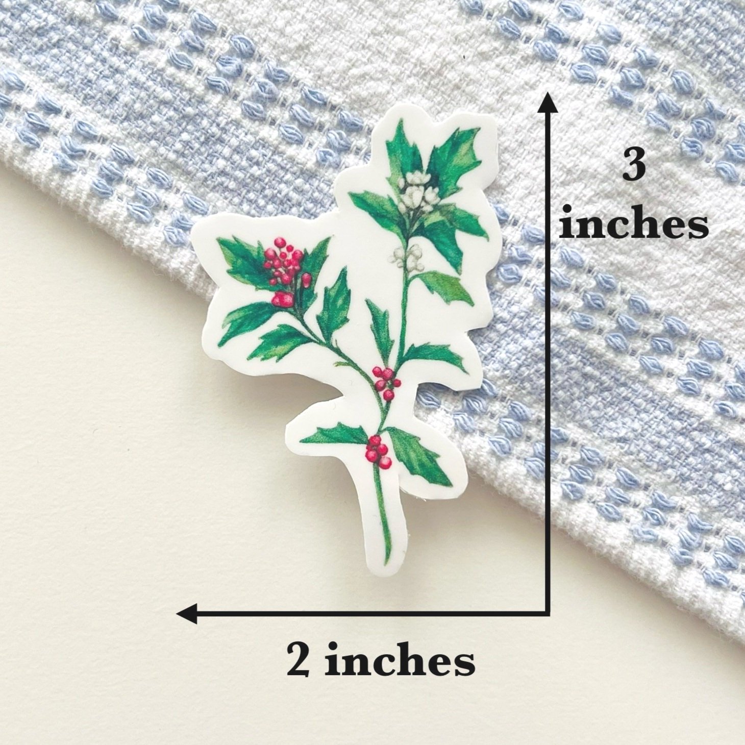 Watercolor Holly leaves and berries sticker size - 3 X 2 inches