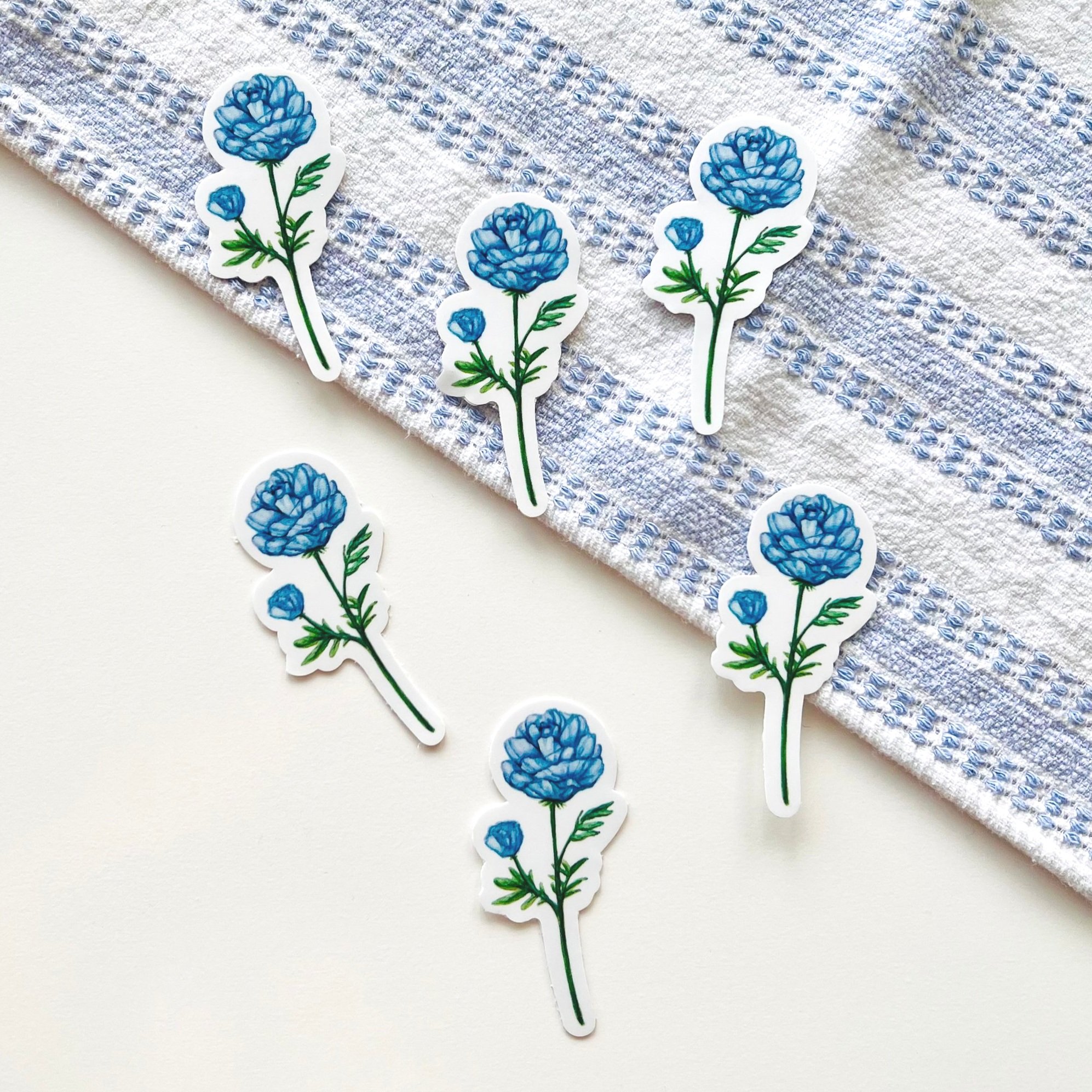 Multiple Watercolor blue Peony flower stickers