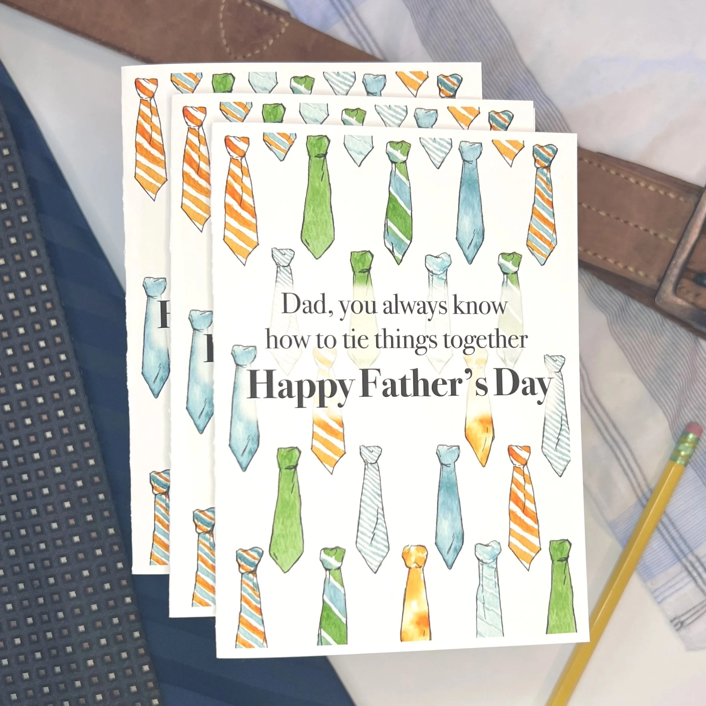 Multiple watercolor Father's Day Necktie cards