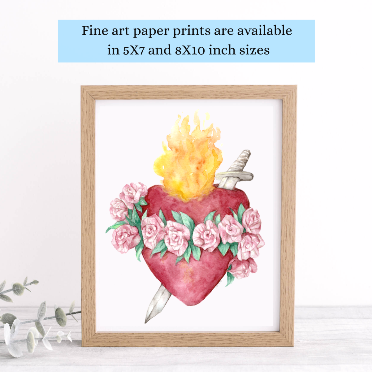 Watercolor Immaculate Heart of Mary art print sizes