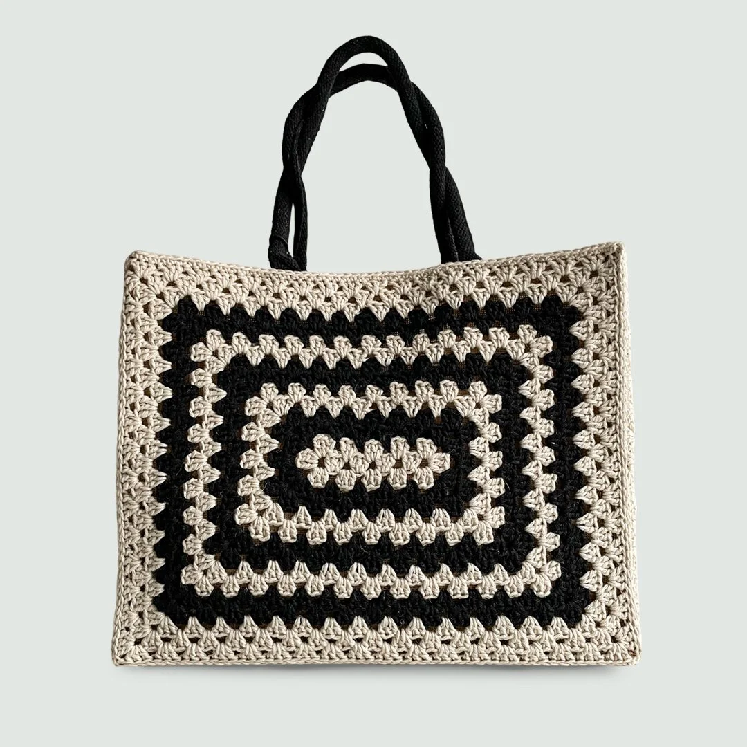 Unique handmade crochet handbag black white