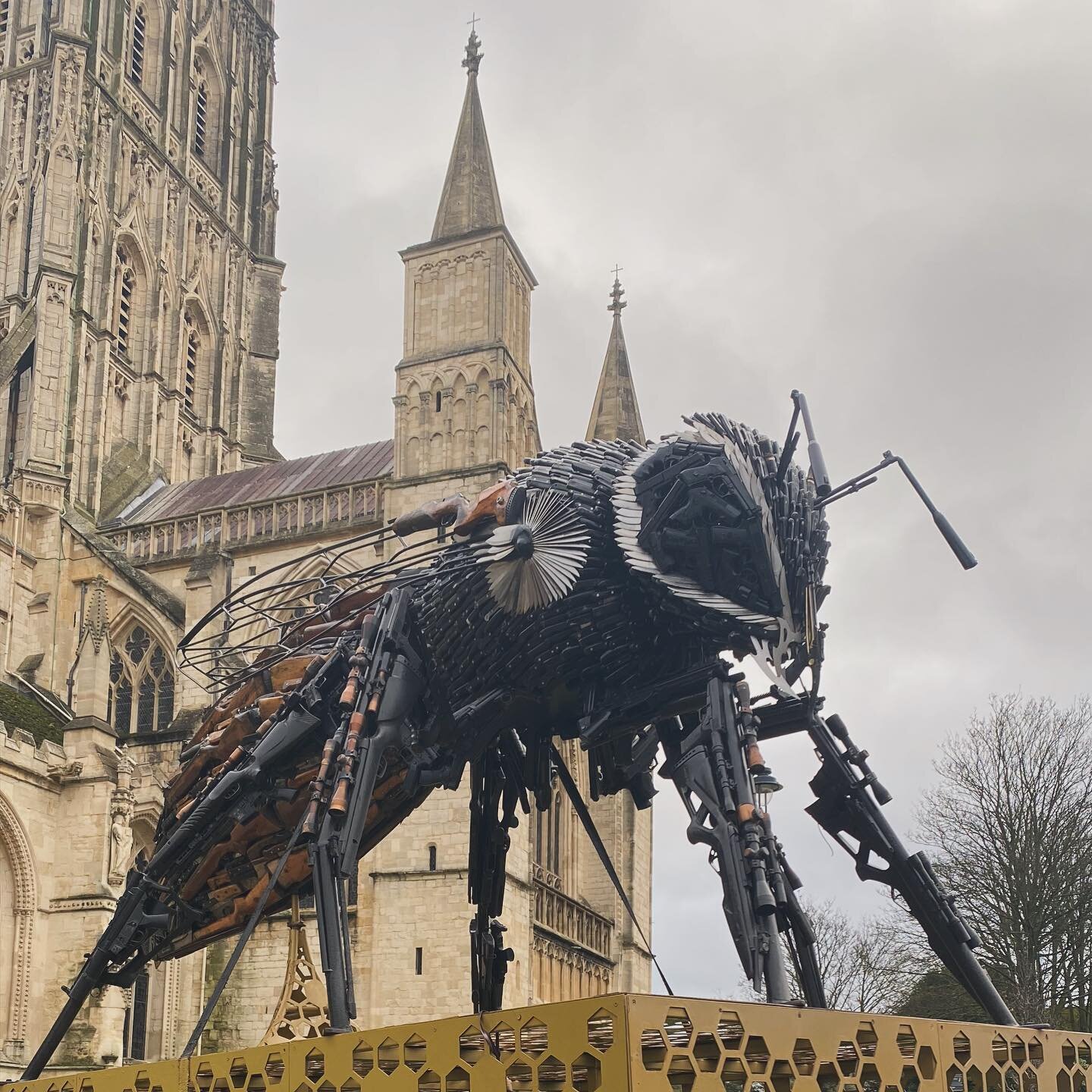 The Manchester Bee is at the Gloucester Cathedral today. 

In collaboration with the Greater Manchester Police (GMP), The British Ironworks Centre have created an anti-violence monument to highlight the city&rsquo;s stance against all forms of violen